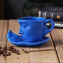 Ceramic Face Coffee Mug Set,Cappuccino Latte Cup and Saucer,Creative Tea Cups and Saucers Set