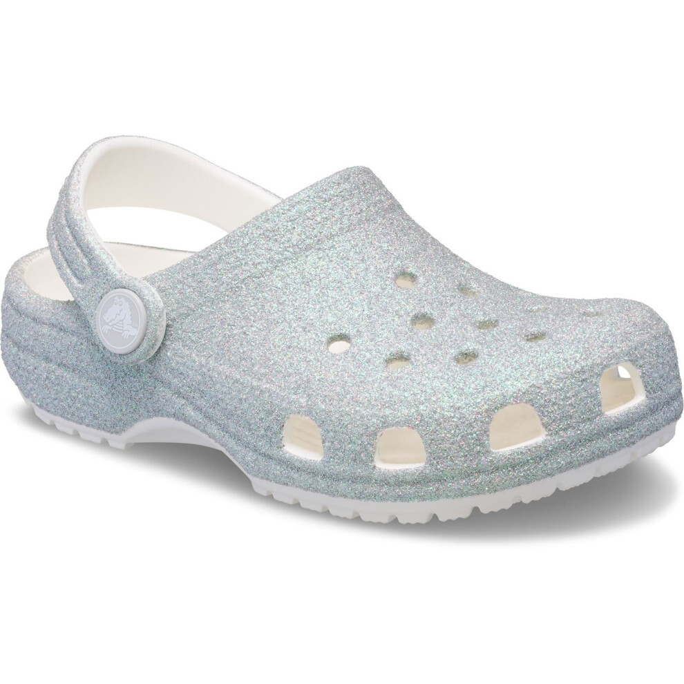 Crocs (White, 1 (Adults')) Classic Glitter Clog Thermoplastic White Loafers