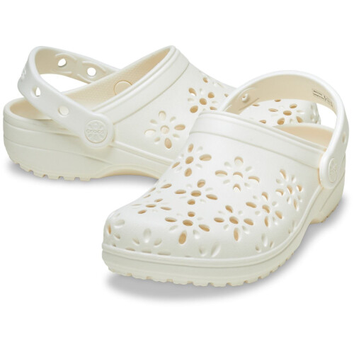 Crocs (White, 8 (Adults')) Crocs Classic Floral Cut Out Thermoplastic Chalk Clogs 2