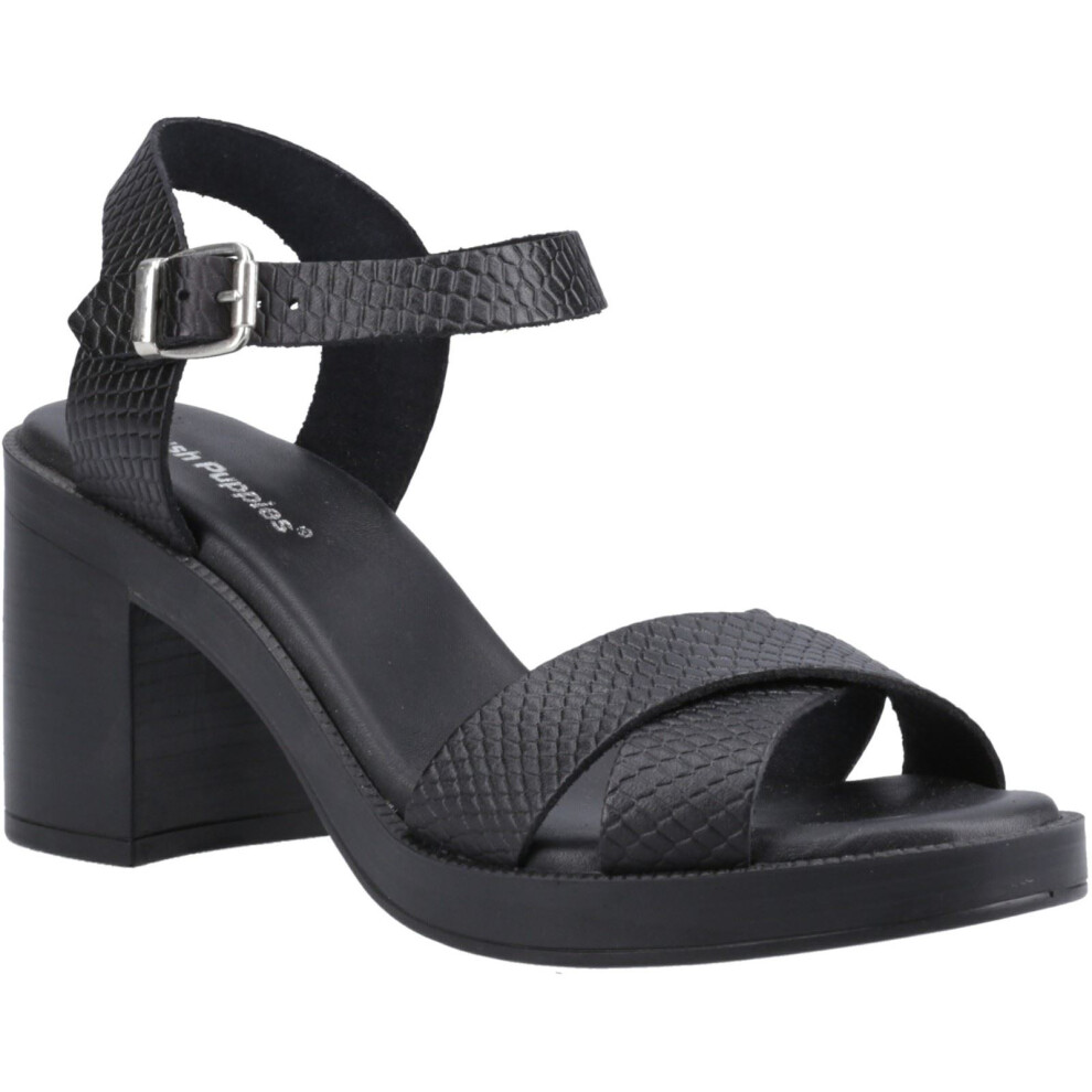(Black, 3 (Adults')) Hush Puppies Georgia Leather Women's Black/Snake Sandals