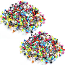200pcs Women's Tongue Ring Nipple Ring Straight Barbell Stainless Steel Body Piercing Jewelry Candy Assorted Colors Acrylic