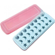 Ice Cube Tray with Lid Star Moon Heart Shape 24 Cavity Silicone Safe Durable Whiskey Ice Puck - Sky Blue