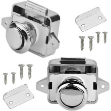 2pcs Chrome Button Latch Drawer Replacement Keyless Door Lock Latch Zinc Alloy Pop Up Cabinet Door Handle Latch