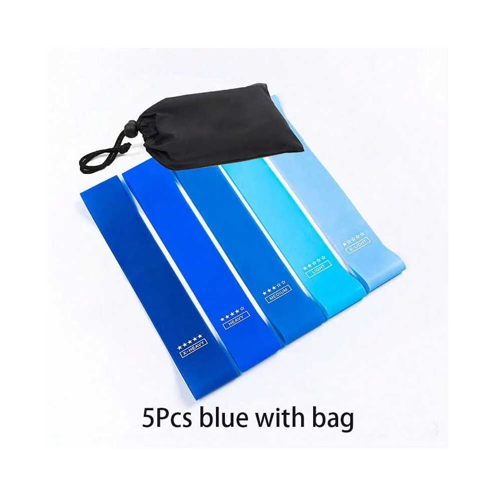 Vehhe (5Pcs Blue With Bag) 5Pcs/Set Yoga Resistance Rubber Bands Bodybuilding Elastic Bands Pilates Exercise Workout Bands Expander Belt Fitness Equipment