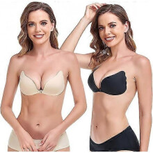 Women's Self Adhesive Bras, 2 Pack Reusable Invisible Self Adhesive Bras for Evening Dresses, Size B
