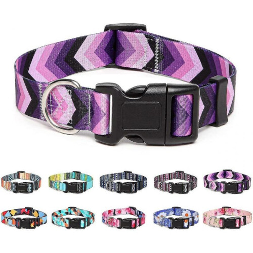 Adjustable Nylon Dog Collar with Patterns, Soft Comfy Pet Collar for Small Medium Large Dogs (S, Arrow)