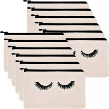 12pcs Eyelash Makeup Bag Cosmetic Bag Travel Bag Cosmetic Bag with Zipper Girls (Beige)