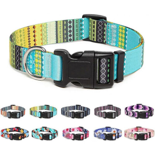 Adjustable Nylon Dog Collar with Patterns, Soft Comfy Pet Collar for Small Medium Large Dogs (S, Arrow)