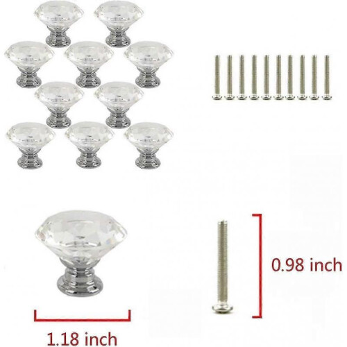 10 Pcs Crystal Glass Cabinet Knobs, Crystal Knobs, 30mm Diamond Shape Pulls Handles for Drawer Kitchen Cabinets Dresser Cupboard Wardrobe 2