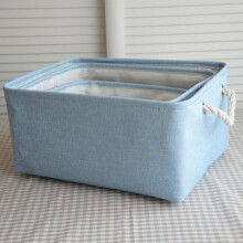 A Storage Basket Made of Cotton and Linen, Foldable, Storage Basket with Handle 30 * 20 * 16cm (Blue)