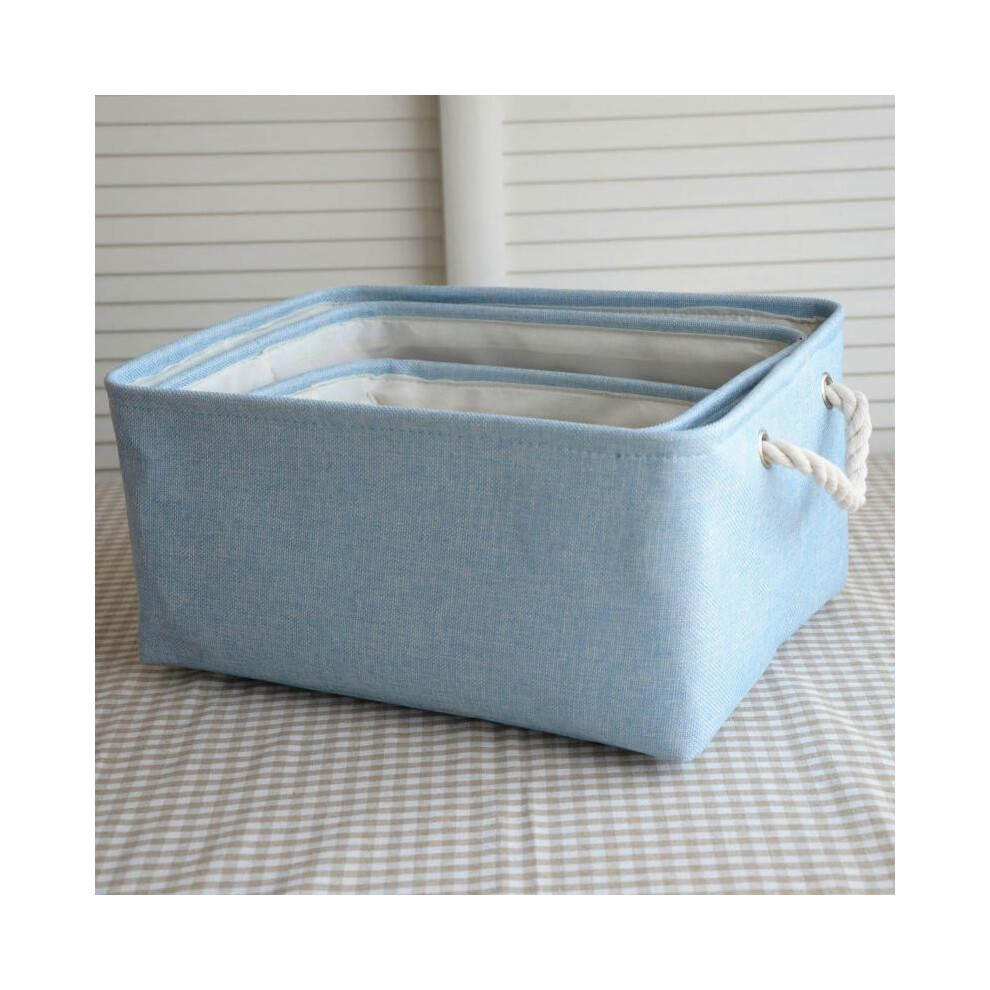 Panier de rangement en coton et lin, pliable, panier de rangement avec poignée 30 * 20 * 16cm (Bleu)