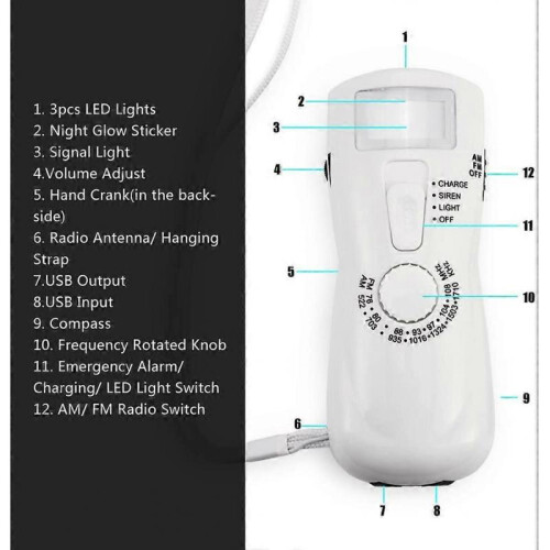 Portable Emergency Hand Crank Dynamo Power Supply AM/FM Radio with Flashlight Compass 2