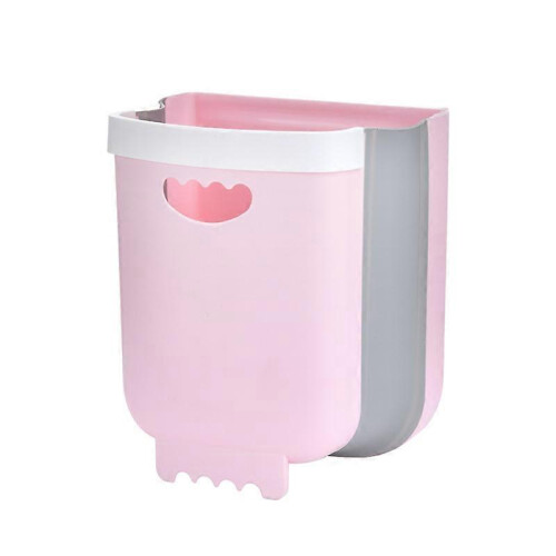 Wall Mounted Kitchen Trash Bin for Cupboard, Hanging/Folding, for Collecting Vegetable Peels (Pink)