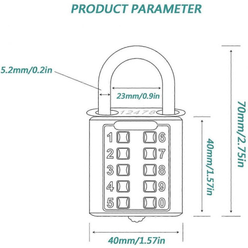 2 Pieces 5-Digit Combination Padlock, Button Combination Security Padlock, Rustproof Padlock, Zinc Alloy Padlock 2