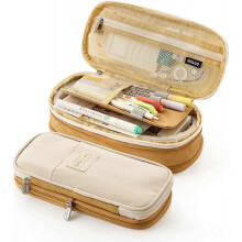 Large Capacity Pencil Case Pencil Bag School Stationery Organizer Makeup Case for Girls Boys Students, Khaki