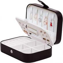 Portable Jewelery Box with Mirror for Necklaces, Bracelets, Rings, Earrings Black 16x11x5.5cm
