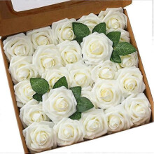 Set of 25 ivory colored artificial roses with a natural look and feel, for personalized wedding bouquets, baby shower or home decoration