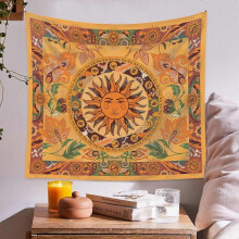 Tarot Card Burning Sun Tapestry Flower Vine Tapestry Retro Floral Mystic Tapestry Room Wall Mount (39 X 59 Inches)