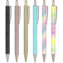6 PCS Ballpoint Pens, Glitter Rose Gold Click Ball Pens, Black Ink Medium Point 1mm, Gifts and Office Supplies