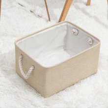 Foldable Fabric Storage Basket, Large Storage Box with Cotton Rope Handles Storage Cube Storage Box for Kids Toys Wardrobe Bedroom (Beige Small