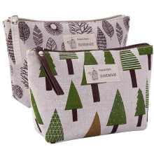 2 Pcs Womens and Girls Funny Canvas Makeup Bag Roomy Cosmetic Bag Pouch Purse Handbag with Zipper