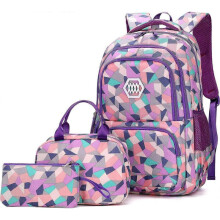 3Pcs Geometric Prints Primary School Student Satchel Backpack Elementary Boys Book Bag School Rucksack for Kids with Lunch Bag Pencil Case Size Large