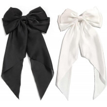 Solid Ribbon Long Silk Satin Tail Bow Hair Clips 2 Pieces