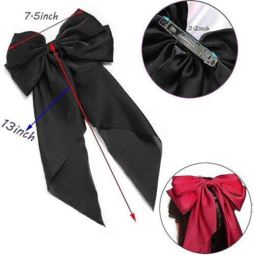Solid Ribbon Long Silk Satin Tail Bow Hair Clips 2 Pieces 1