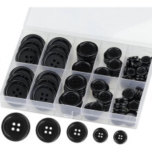 Premium 100 Pcs Resin Sewing Buttons, Eco-friendly 4-hole Craft Buttons, 5 Sizes Of Black Round Mixed Buttons Suitable