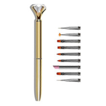 Diamond Acrylic Nail Art Brush Metal Handle Builder Uv Gel Nail Polish Brushes Painting Dotting Pen Liner Nail French Brush
