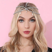 Tropfenförmiger Edelsteinanhänger, Strass, einreihiges Diamantketten-Haarband, Haarschmuck Headband - MIWI - Silber