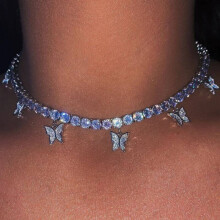 Personalisierte Mode Legierung Kleiner Schmetterling Anhänger Strass Einreihige Diamant Kette Halskette-MIWI-Pink
