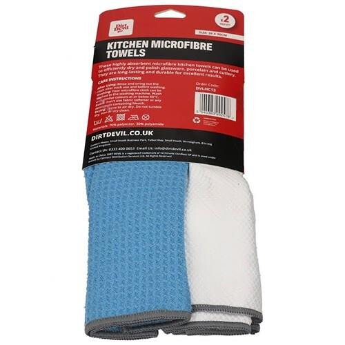 Dirt Devil Dirt Devil Pack of 2 Kitchen Microfibre Towels 30 x 30cm Blue White 1
