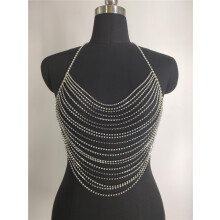 Strass funkelnde Diamant Neckholder Weste Körperkette Brust Ornament-MIWI-Gold