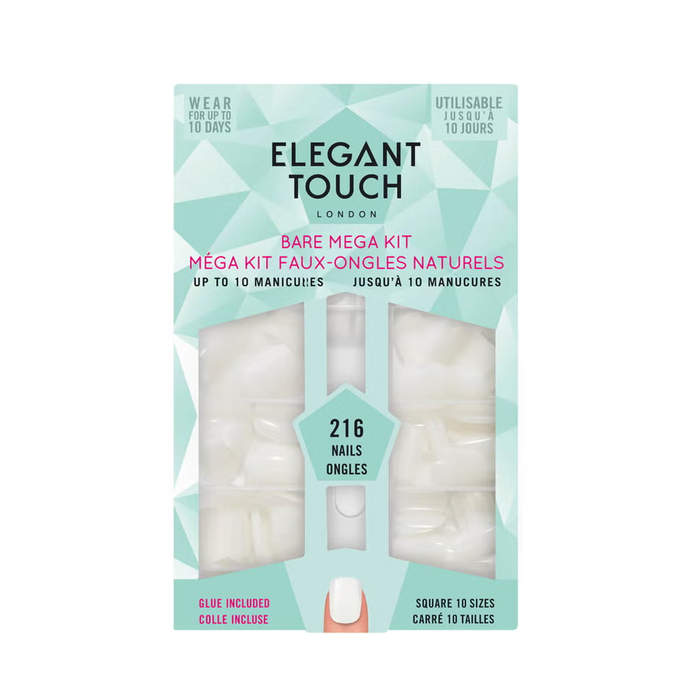 Elegant Touch Bare Mega Kit - 216 Nails Square 10 Sizes