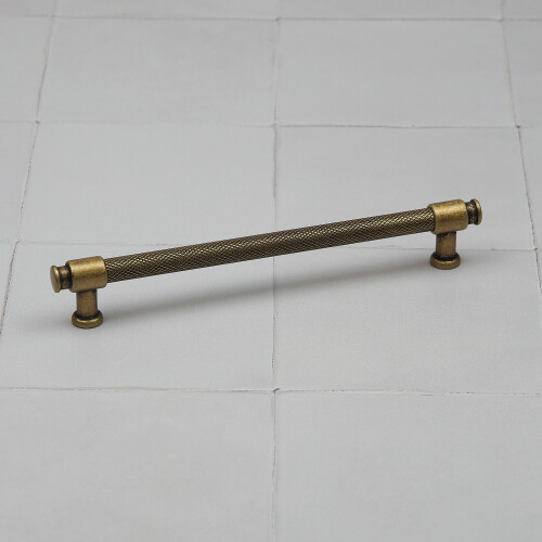 (128mm Handle) Antique Brass Knurled Handles & Knob Gold Textured 2