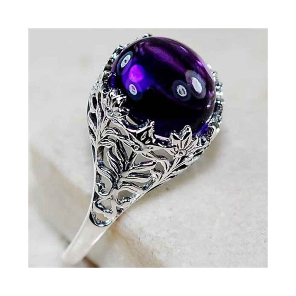 (10) Bague ronde en cristal plaqué argent pour femme, bijou vintage violet