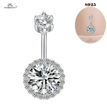 (1,6x6mm Navelpiercing Wit-S925 Zilver Rond Rhodium) 925Belly925 Kristal Hart Navel Panda Navelpiercing