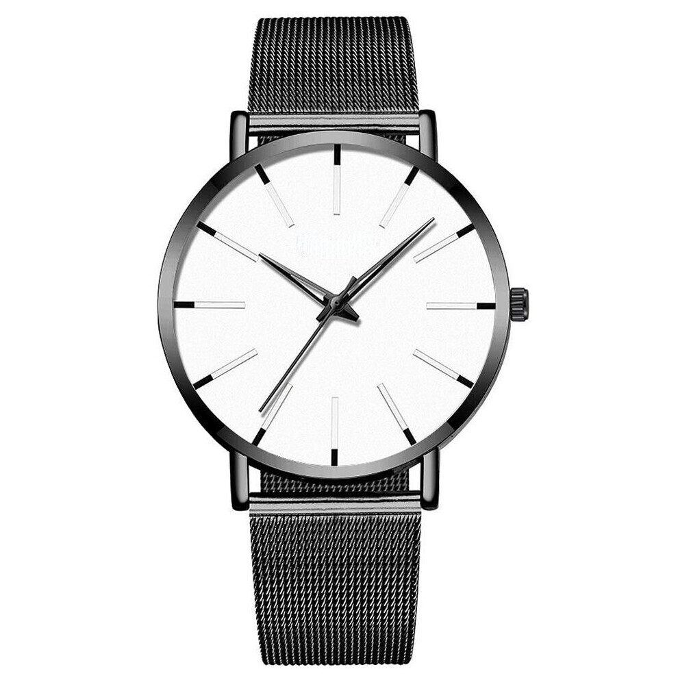 Montres minimalistes ultra fines pour hommes (noir et blanc, bracelet en acier)