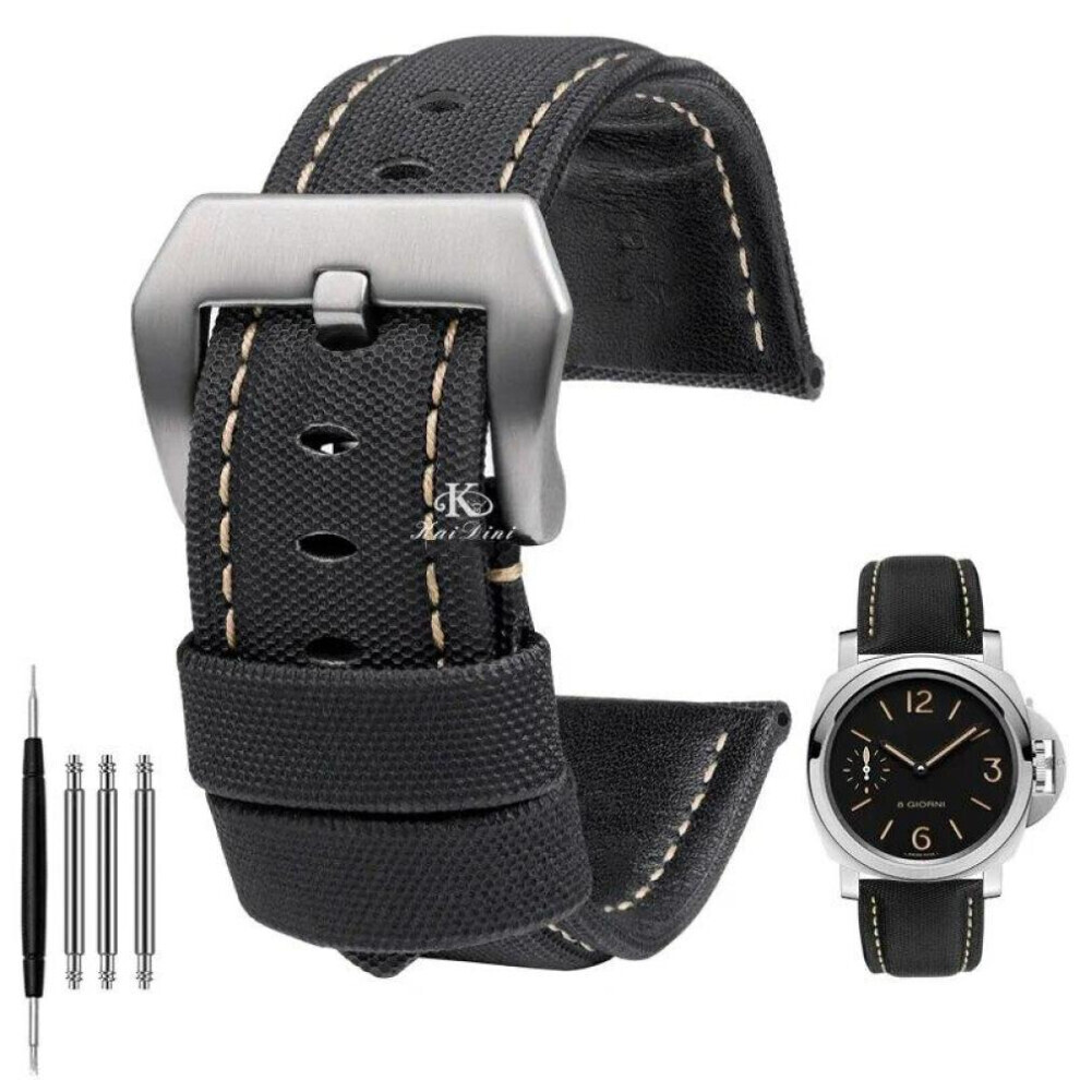 Bracelet de montre en cuir texturé nylon pour montre Paneraiina (noir, blanc, argent, 22 mm, 24 mm,