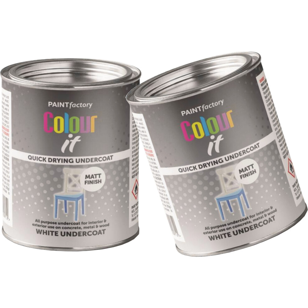 Paint Factory 2 X 300Ml White Undercoat Tin Paint Matt Finish Quick Drying Undercoat