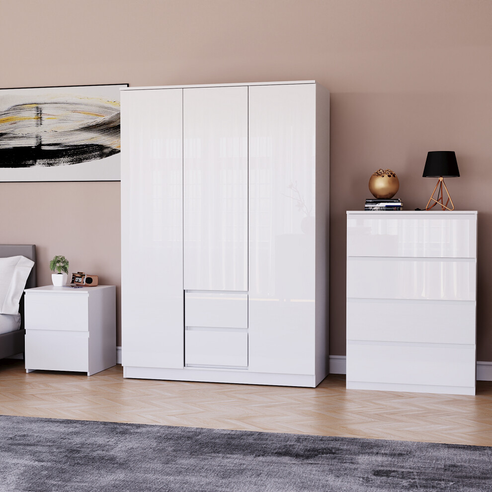 (White) Glinton 3pc Bedroom Furniture Set High Gloss (7)