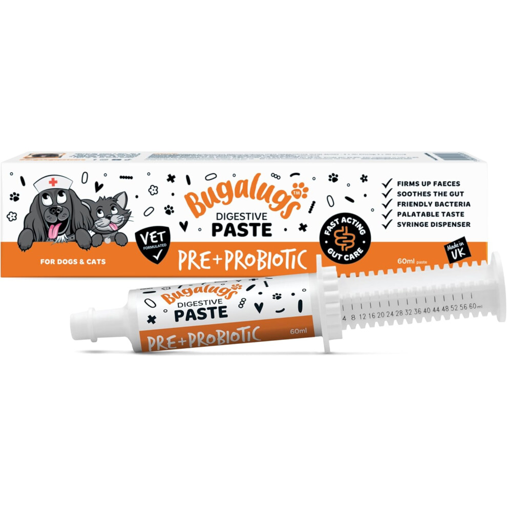 Bugalugs Pre & Probiotic Digestive Paste For Dog & Cat - Gut Health, Digestive Supplements With Fast-Acting Ingredients For Dogs & Cats (60Ml)