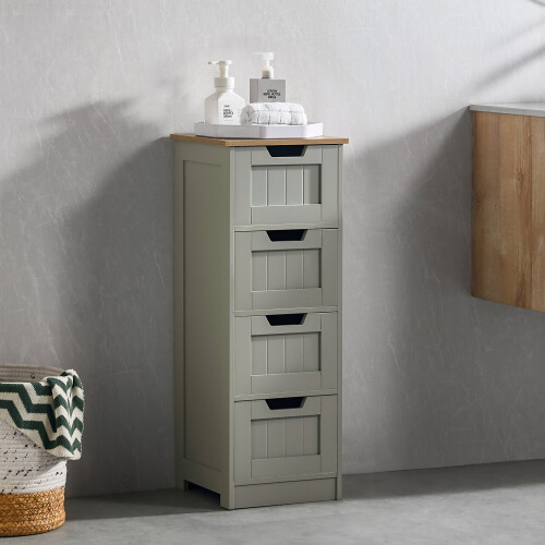 (Grey & Oak) Priano 4 Drawer Freestanding Storage Bathroom Unit