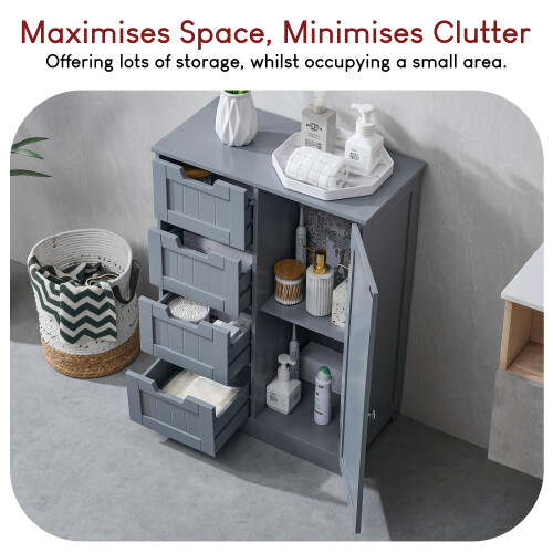 (Grey) Priano 4 Drawer 1 Door Freestanding Storage Unit 1