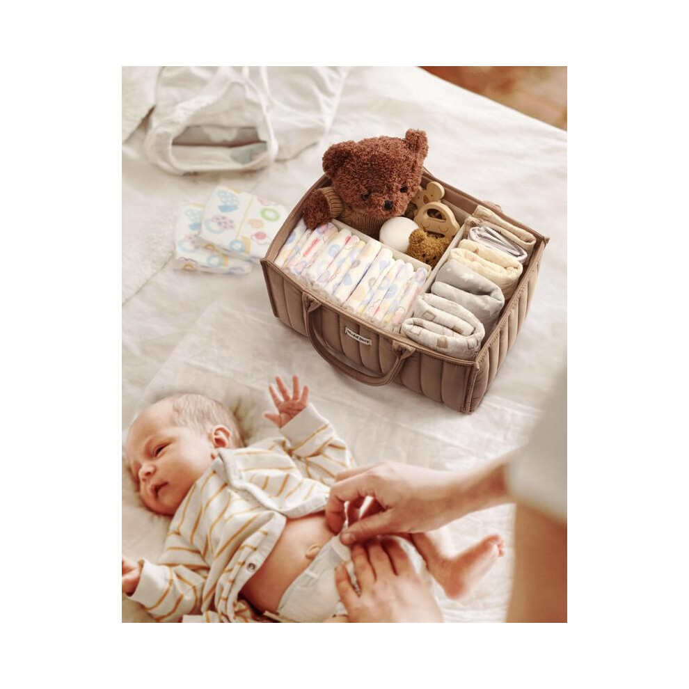 ( ) Nappy Caddy, Stylish Baby Diaper Caddy Basket, Organizer For Diapers & Baby Essentials, Nappy Caddy Organiser, Baby Hamper Basket For Baby Sh Brown