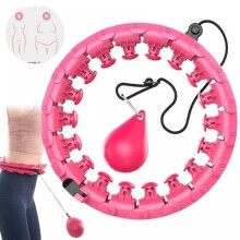 (Pink) Weighted Hula Hoop with Ball Adjustable 24 Knots Fitness Weight Loss Exercise