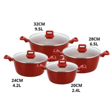 (RED) Stockpot Set 4pc Robust Aluminium Advanced non‐stick ceramic coating Stay‐cool handles and knobs Tempered glass lid with steam vent