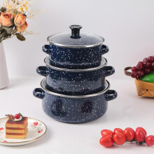 (Dark Blue, 3pcs/set) Kitchen Soup Pot Set, 3 Counts/set High-Temperature Resistant Stockpot with Lid & Handle, Household Kitchen Cookware for Daily Use, Summer for Gift