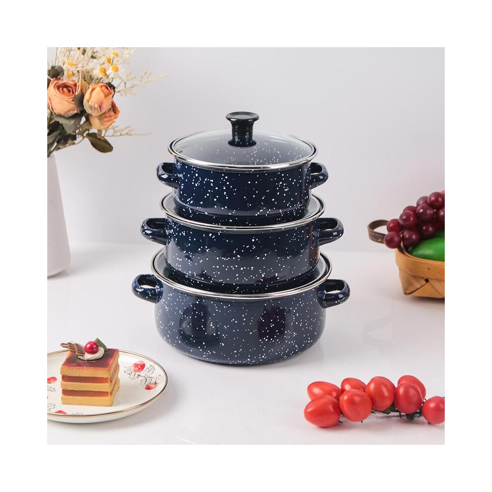 (Dark Blue, 3pcs/set) Kitchen Soup Pot Set, 3 Counts/set High-Temperature Resistant Stockpot with Lid & Handle, Household Kitchen Cookware for Daily U-image-OPC-PHGPYTS-NEW